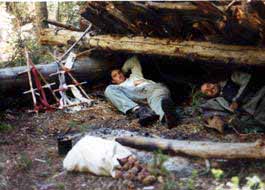 Primitive lean-to campsite.