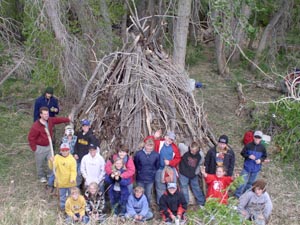 Middle School kids camping trip group picture.