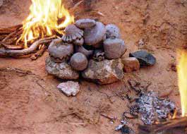 Clay pots drying before wood firing.